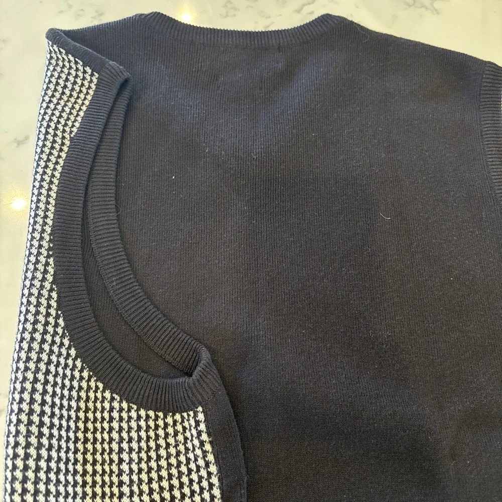 Ralph Lauren Polo Golf Sweater Vest Cotton Houndstooth Black‎ White Grandpa XL